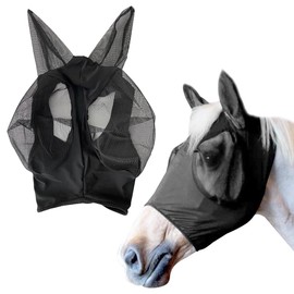 CPJJ Fly mask horse, fly mask horse warmblood, horse fly mask UV protection (black), a