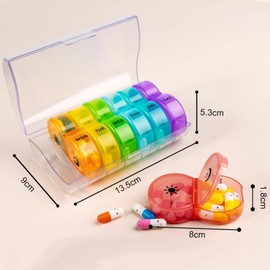 Weekly Pill Organizer 2 Time a Day，Pill Dispensers， Pill Box 7 Day with One-Side Large Opening Design for Easy Filling ，2 Times a Day AM/PM Pill Case, for Medication/Vitamins/Fish Oils/Supplements