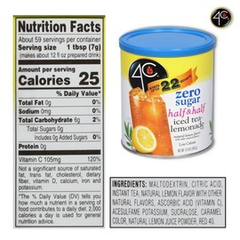 4C Zero Sugar Powdered Drink Mix Cannisters, Zero Sugar Half & Half 1 Pack, 22 Quarts, Family Sized Cannister, Low Calorie, Thirst Quenching Flavors