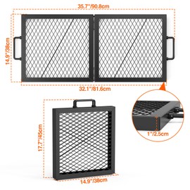 onlyfire Foldable X-Marks Fire Pit Cooking Grate, Portable Rectangle Campfire Grill Grate with Handles, Heavy Duty Steel Campfire BBQ Grill for Outdoor, 32 inch
