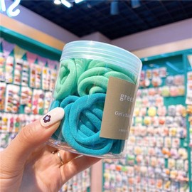 Seamless hair cord head rope women's simple gift box candy color canned rubber band towel circle high elastic hair band each box 50 (Cyan)