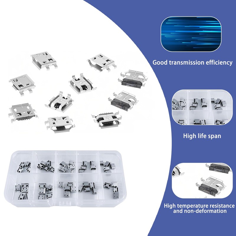 KEUGT Pack of 50 Micro USB Female Plugs, Soldering USB
