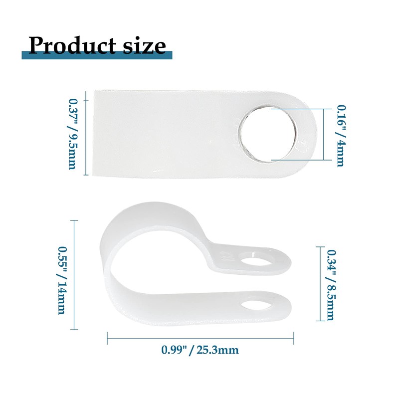 Rierdge 100 Pcs 1/2 Inch R-Type Clip Clamp, Nylon P-Type