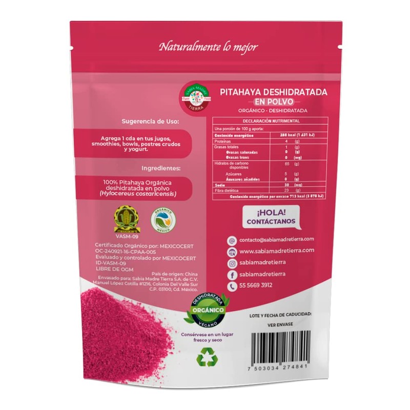 SABIA MADRE TIERRA | Pitahaya deshidratada orgánica 250g