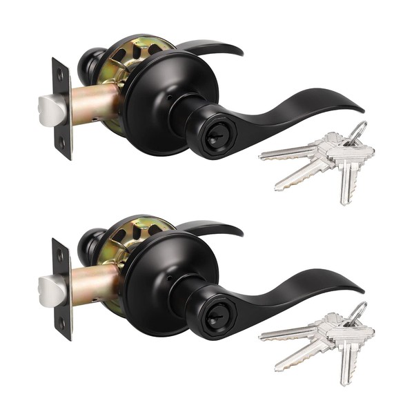KNOBWELL 2 Pack Wave Style Door Lever Keyed Entry Door