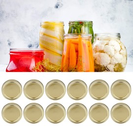 Jar Lids, 70mm Tin Glass Jar Lids Durable 12 Pieces Strengthen Leak Proof for Preserving Candy Food Spices (XH00176 Golden)