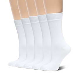 Dlunsy Women's Cotton Calf Socks Lightweight Soft White Casual Crew Socks Cotton Women's Socks 5 Pairs,Size 5-8