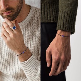 4pcs Evil Eye 7 Knot Lucky Bracelets, Rakhi for Brother and Bhabhi Adjustable Black String Amulet for Women Men with Gold Bead, Protection Jewelry Hand Bracelet