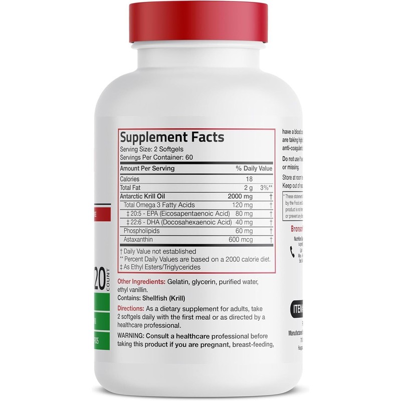 Unbranded Bronson Antarctic Krill Oil 2000 mg with Omega-3s EPA