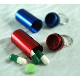 Pill Holder Keyring Keychain -- Airtight & Waterproof -- Store Pills, Money, Stash -- Red