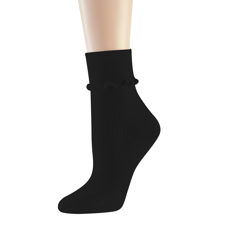 DOOVID Womens Socks Cute Ruffle Socks Cotton Turn-Cuff Frilly Crew