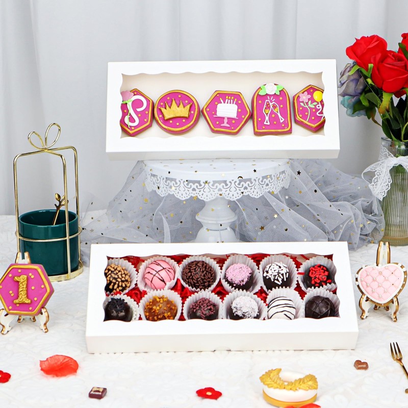 SLShePack 50PCS 12x5x1.5 Inch Cookie Boxes with Window Chocolate Truffle