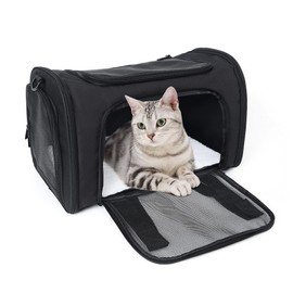 Mile High Life | Outdoor Travel Pet Carrier | Kitty Puppy Cat Carriers | Collapsible Dog Carrier for Small Medium Dogs | Cat Crates w Breathable Mesh with Soft-Sided (Black, Medium)
