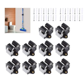 CooFel Broom Holder Wall Mount 10 Pack Heavy Duty Metal Mop Broomstick Shovel Handle Hanging Clips Clamp Organizer Hanger Rack Gripper Black