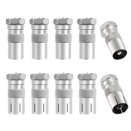 10 Pieces F Male to RF Male Female Coaxial Adapter, KUOQIY TV 9.5 5 Male & 5 Female to F Type Screw Connector Male Converter, F Type Male to TV Antenna Adapter, Nickel Plated