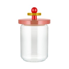 Alessi ES16/100 2 Mr. Sottsass I Suppose Barattolo Ermetico di Design in Vetro con Coperchio in Legno di Faggio, Rosa, Rosso e Giallo