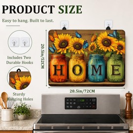 Stove Top Cover Sunflower Mason Jar 28.5x20.5Inch for Electric Stove,Heat Resistant Silicone Cooktop Protector,Glass Stove Cover Mat, Anti Scratch Countertop Protector