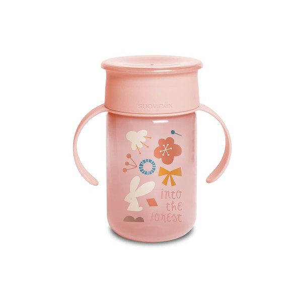 Suavinex 401196 Baby Training Cup with Handles and Anti-Drip System, 12 Months, Forest Colour Pink, 340 ml - 121 g