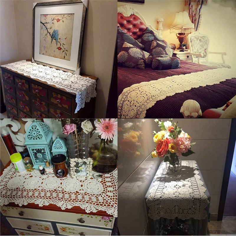 Damanni Rectangular Cotton Handmade Crochet Lace Table Runner Doilies Table