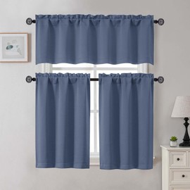 Gwine Denim Blue Blackout Curtains for Small Window Treatment, Light Blocking Short Kitchen Window Curtains Over Sink, Rod Pocket Half Window Tiers for Bathroom Basement, Each 30" Wx36 L, 2 PCS