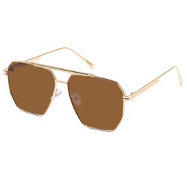 Long Keeper Retro Polarised Sunglasses - Vintage Polarised Aviator Sunglasses Men Women Retro Aviator Glasses Square Glasses Metal Frame, Gold #2