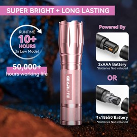GEARLITE GEARLITE LED Taschenlampe Batteriebetrieben 2 Stcke, 2000 Lumen Taschenlampe LED Extrem Hell mit 5 Modi, IP65 Wasserdicht Taschenlampe Kinder fr Camping, Outdoor-Rosa