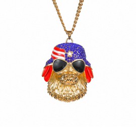Eseres Gold Necklace for Men Cool Dog Necklace for Hip Hop Rhinestone American Flag Pendant with 24in Cuban Link Chain - Stylish Rapper Jewelry