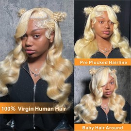 MARUOL 613 13x6 Lace Front Wig Human Hair Blonde Wig Human Hair Body Wave HD Transparent Lace Frontal Wigs Pre Plucked with Baby Hair for Black Women 180% Density wigs 22 Inch