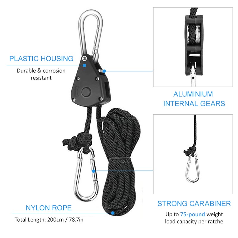 4pcs Pulley Ratchets Heavy Duty Rope Clip Hanger Adjustable Lifting