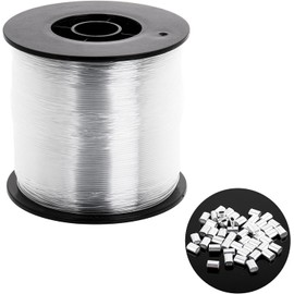 250m Strong Clear Invisible Thread 0.8MM, Nylon String Picture Hanging Cord Heavy Duty Monofilament Fishing Line with 120pcs Aluminum Crimping Loop Sleeve for Hanging Crafts