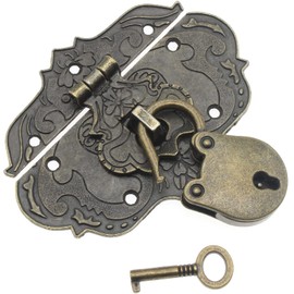 OZXNO Antique Engraved Decorative Hasp Latch & Mini Bear Padlock Kit 76 x 57 mm Oval Zinc Alloy Hasp Clasp with Screws for Jewelry Box Ordinary Box Wooden Case Furniture Decoration