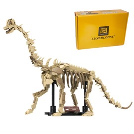 LUXEBLOCKS Brontosaurus Skeleton Construction Kit - 476PCS Poseable Dinosaur Model with Display Plaque, Giant 49cm Educational Toy for Kids & Collectors in UK