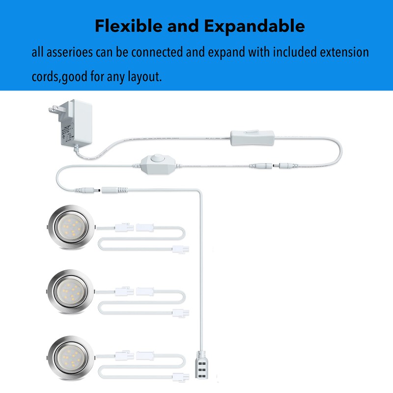 LED Puck Lights Wired Under Cabinet Lighting Dimmable,Round Cabinet Lights
