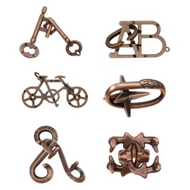TVETE Brain Teaser Set, Puzzle Set 【6-Piece Pack】 Mini Portable Smooth Keys Bicycle Lock Boredom Buster for Adults and Children Birthday Children's Day Gift Decompression Set Present Spatial