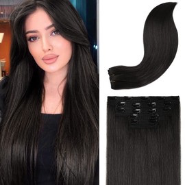 REECHO Clip in Hair Extensions, Hair Extensions Thick Long Lace Weft Lightweight Synthetic Hairpieces for Women (24 Inch-240 Gram(Pack of 5), Black Brown)