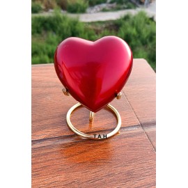 Red Heart Premium Cremation Urn for Ashes Keepsake with Brass Stand Best Gift For Your Love