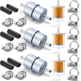 Tallew 3 Sets Universal In-line Fuel Filter Kit with 3/8" Clamp-on Inlet Outlet, Fuel Line Hose, Hose Clamps, Metal and Clear Filter Max Pressure 60 Psi for Lawn Mower, Tractor, Small Engine