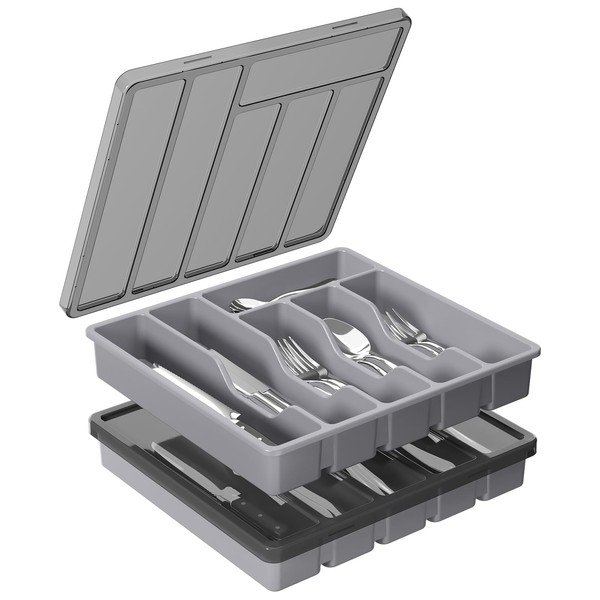 Lifewit Silverware Organizer with Lid, Covered Utensil Tray for Kitchen