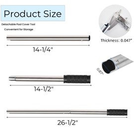 Tlence Pool Cover Tool, 26-1/2 Inch Long Pool Cover Anchor Removal Rod, Swimming Pool Safety Cover Spring Installation Tool, Stainless Steel Heavy Duty Pool Cover Bar for Concrete and Paver Deck
