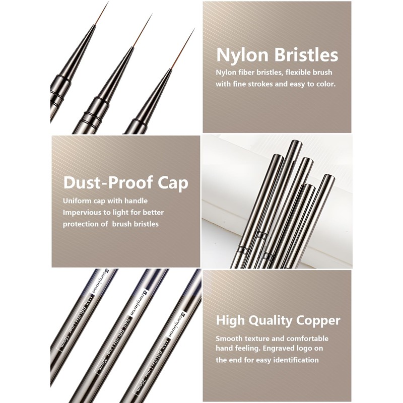 Nail Liner Brush, Fine Line Nail art Brushes 5/9/15/20/25mm Thin