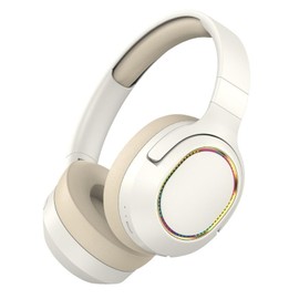 Auriculares Over Ear Bluetooth 5.3, Modo Dual Cable e Inalámbricos, Audífonos Plegables 15 Horas de Batería de Larga Duración, Sonido Estéreo Envolvente, Luz de Colores - Blanco