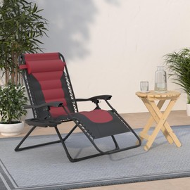 Best Choice Products Oversized Padded Zero Gravity Chair, Folding Outdoor Patio Recliner, XL Anti Gravity Lounger for Backyard w/Headrest, Cup Holder, Side Tray, Polyester Mesh - Black/Burgundy