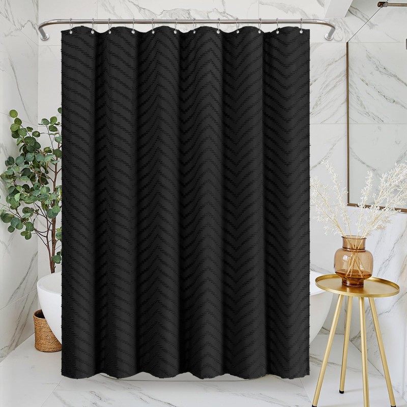 Boho Shower Curtain – Tufted Chevron Striped Fabric, Waterproof and