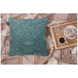 WONDERTIFY Peacock Cushion Cover Mascot Animal Totem Victorian Flowers Lucky Decorative Throw Pillow Covers For Couch, Bed Sofa Pillows Case Teal Blue 45X45 Cm