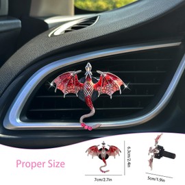 ORIESSE Red Car Accessories 1pc Bling Dragon Car Air Freshener Vent Clips Cute Alloy Red Enamel Wyvern Dragon Vent Clips Car Accessories Refillable Car Essential Oil Diffuser Goth Car Decor