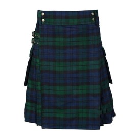 BaronHong Tartan Utility Kilts for Men Tartan Kilt with Straps and Large Cargo Pockets(Green,L)