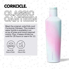Corkcicle Insulated Canteen, Unicorn Wonderland, 25 oz – Cupholder Friendly Water Bottle with Screw-On Cap Keeps Drinks Cold for 25hrs, Hot 12hrs