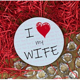 Round Novelty Coaster with Romantic Love Message - I Heart Design - Unique Birthday Gift - Made in UK (I Heart My Wife)