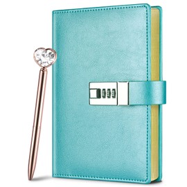Lock Diary for Woman, Leather Locking Journal with Pen,Gold Gilded Edges Writing Notebook Combination Locked Journal Planner Agenda Personal Diary with Gift Box(Blue)