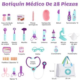 AUTOWT Kit de Médicos de Juguete para Niños, 28 Pcs Juego de Juguetes Médicos de Kit Médico Educativo para Niños con Bolsa de Almacenamiento Médico Es